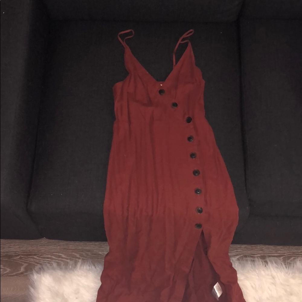 buttoned rustic orange summer maxi dress